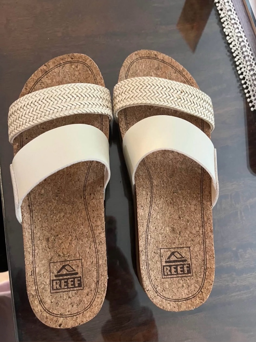 Reef Women's Cream Dual-Strap Cork Slide Sandals